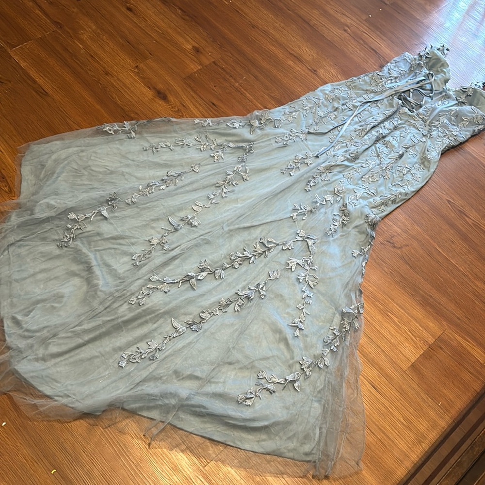 Gorgeous Smokey Blue Floral Detailed Prom/Formal Dress